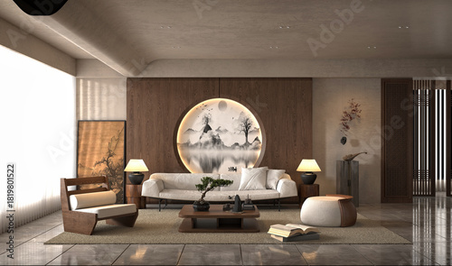 3d render modern home interior living room