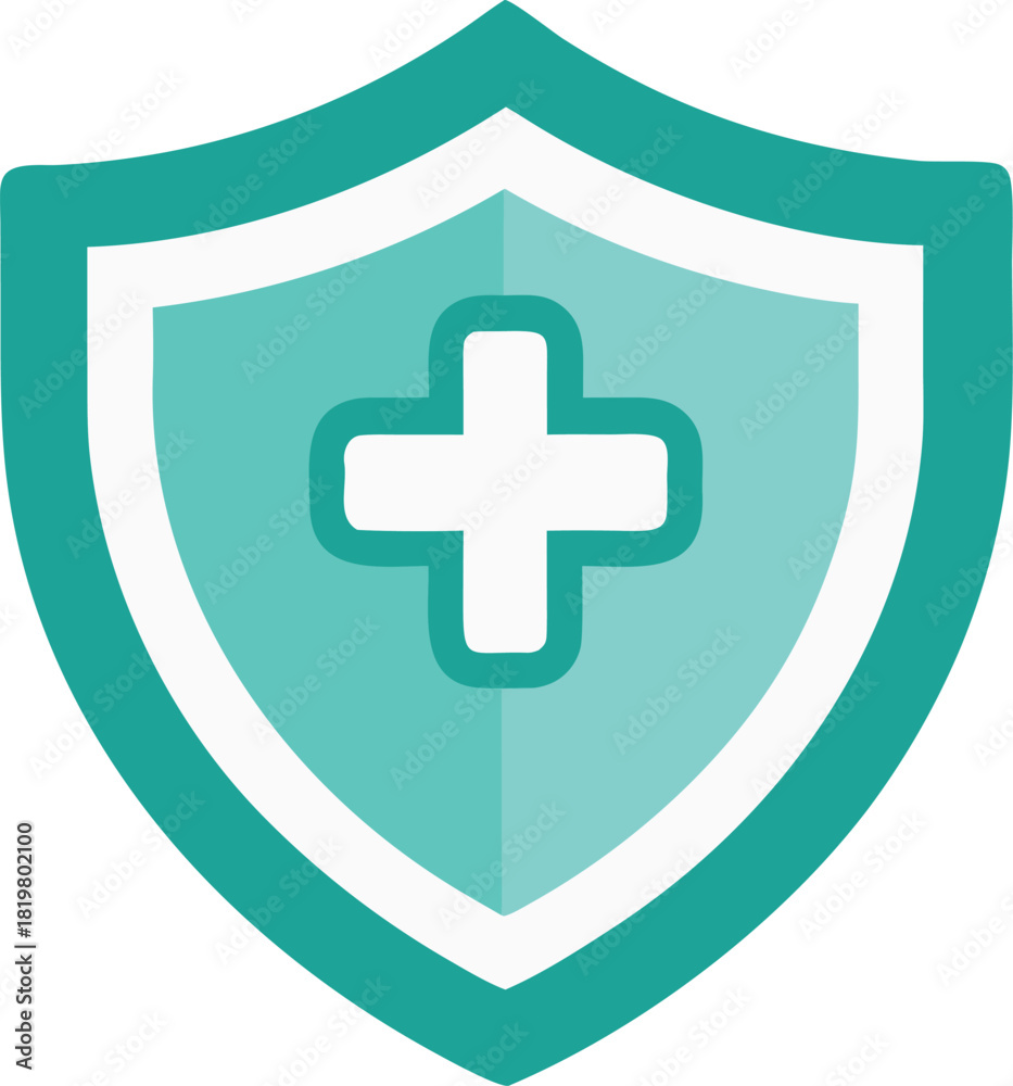 Fototapeta premium Medical shield icon with plus sign symbol representing healthcare protection