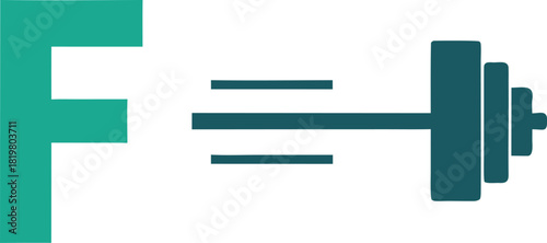 Fitness concept: letter f equals dumbbell with weights, motion lines