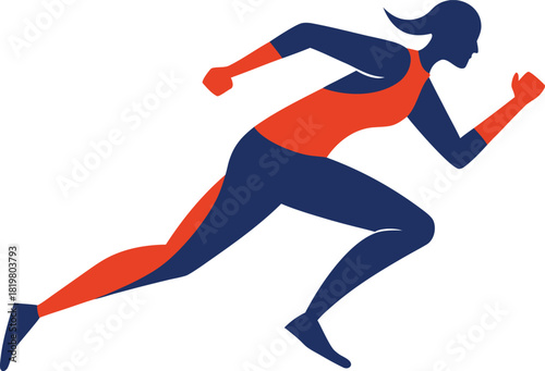 Dynamic female athlete running with determination and speed graphic