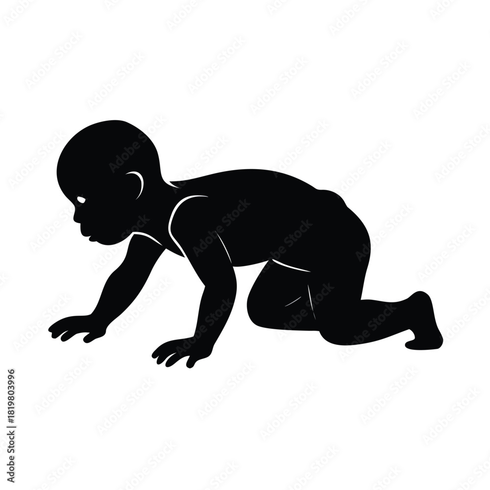Obraz premium Adorable Baby Crawling Silhouette Vector Graphic depicting Early Childhood Development and Infant Milestones