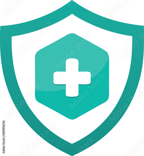 Medical shield icon with plus symbol for healthcare security