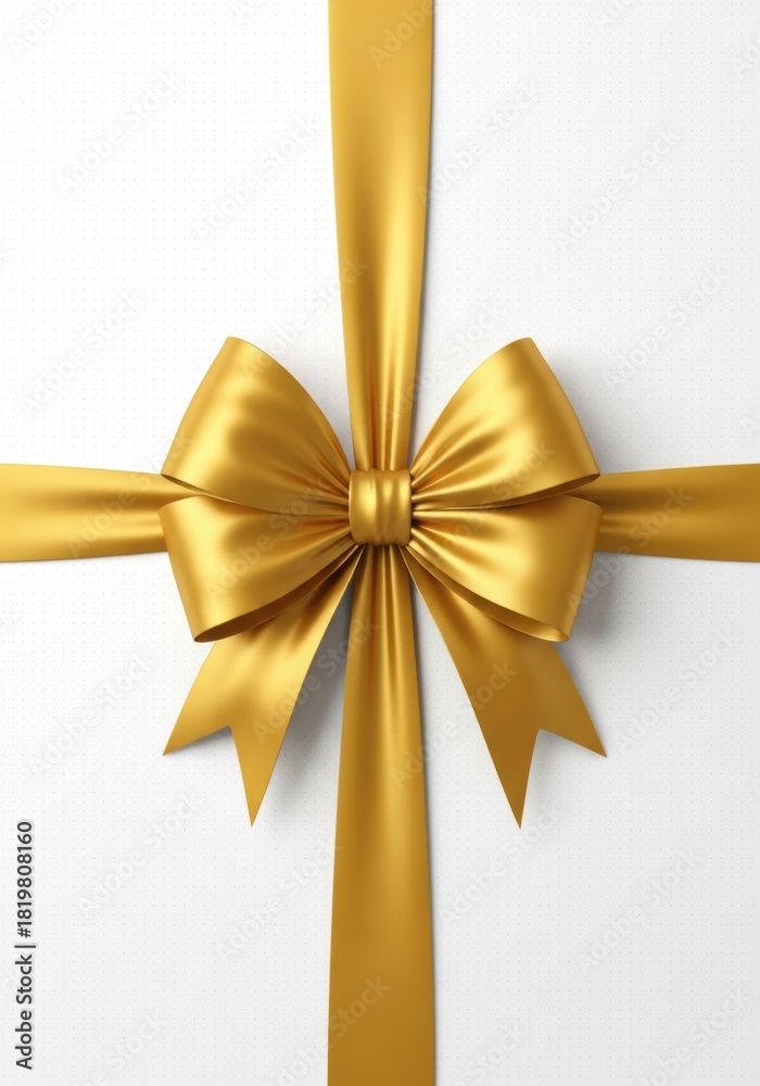 Fototapeta premium Elegant golden ribbon and bow on a white background, perfect for gifts