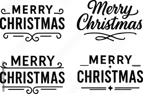 Christmas greetings linear icon set. featuring merry christmas in various fonts and styles
