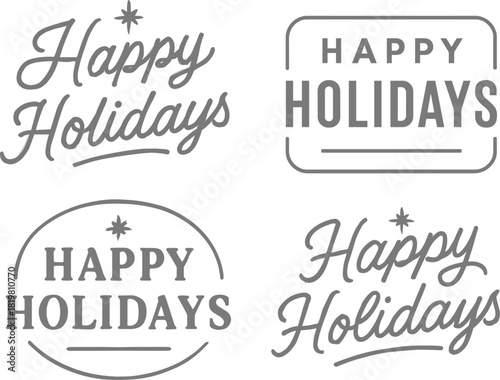 Holiday greetings linear icon set. featuring festive text in various decorative styles