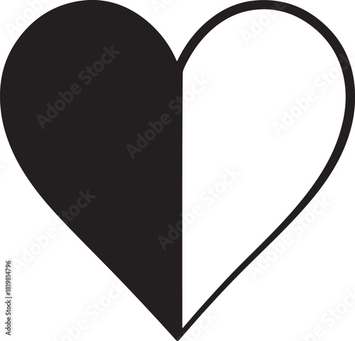 A heart symbol split into contrasting black and white halves