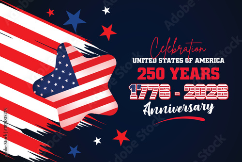 250 Years United States Flag Brush Stroke Banner.Red Blue White Artistic Patriotic Stroke Background