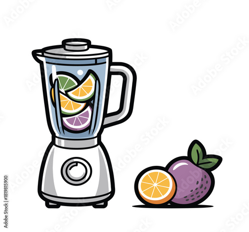 Illustration of a blender with fruits preparing a healthy and delicious smoothie drink