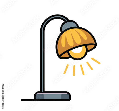 Illustration of a cartoon style lamp with a yellow shade and light rays shining 