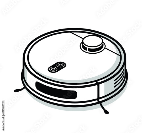 Robotic vacuum cleaner illustration in black and white style for home cleaning and automation solutions