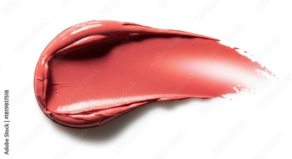 Fototapeta premium Creamy red lipstick swatch on white background 