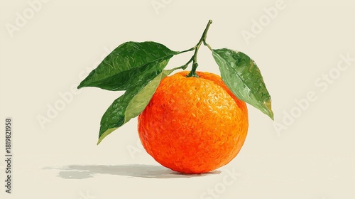 Fresh orange with vibrant leaves on a neutral background showcasing natural beauty and simple elegance