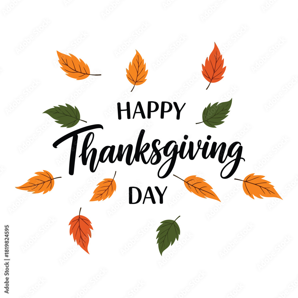 Obraz premium Thanksgiving day greeting card with fall leaves and script text