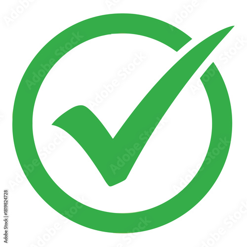 Green checkmark icon in a perfect circle conveying approval and success