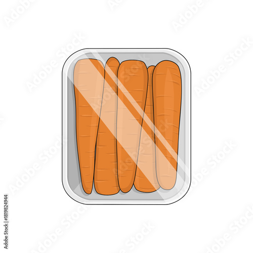 Carrot. Vegetable. Carrots in a styrofoam food tray, Supermarket display. Vector illustration isolated on a white background
