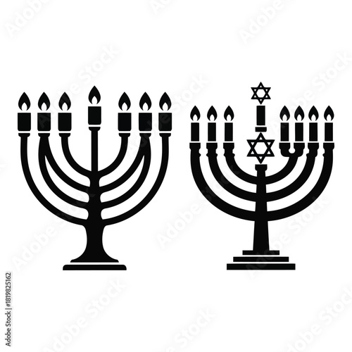 Jewish menorah and hanukkiah candelabras icons set for holidays