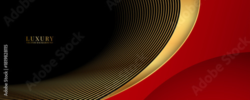 3D red golden luxury abstract background overlap layer on dark space with wave lines decoration. Modern graphic design element cutout style concept for web banner, art, flyer, card or brochure cover