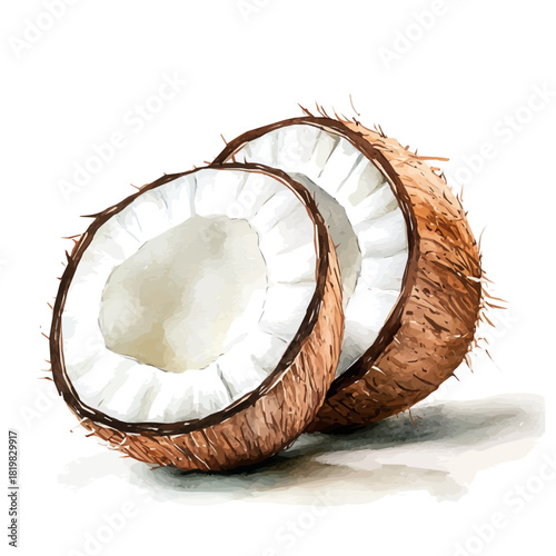 Beautiful sliced coconut painting design set, Hand-painted style, vectorized, vector set available in EPS, Simple Hand-painted watercolor style