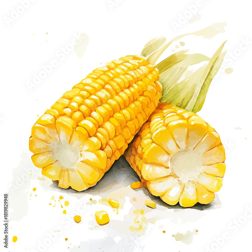 Beautiful sliced corn painting design set Hand-painted style, vectorized, vector set available in EPS, Simple Hand-painted watercolor style
