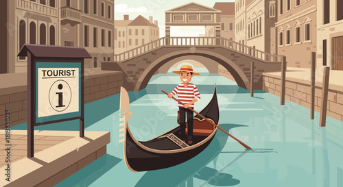 Serene gondola journey through the captivating waterways of Venice city scene