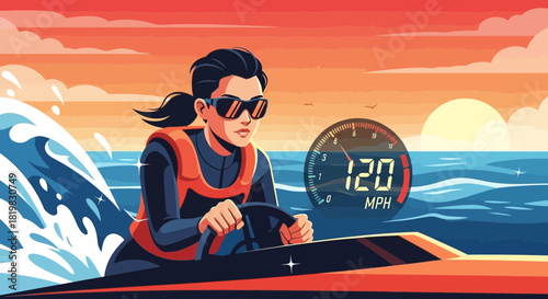 Thrilling Speedboat Ride at Sunset with a Driver and Digital Speedometer