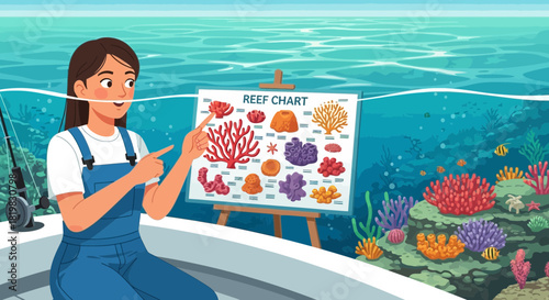 Educational presentation of coral reefs with illustrations underwater marine life