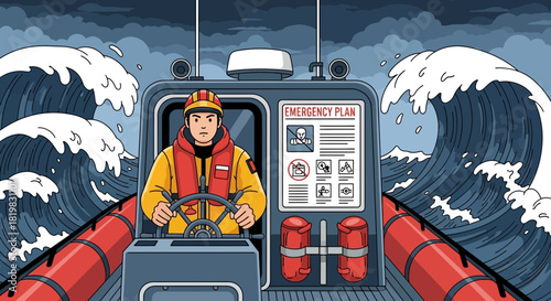 Brave Coast Guard Navigating Choppy Waters During a Storm Emergency