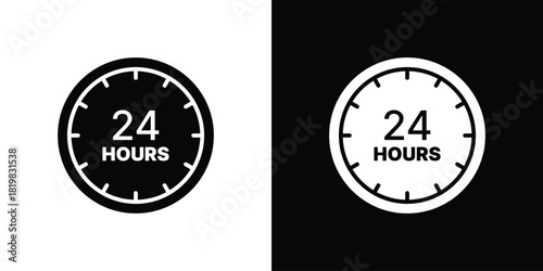 24 Hrs icon set. flat icon collection. flat line silhouette set.