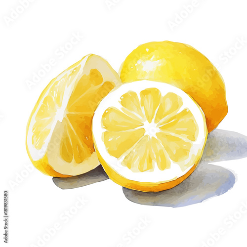 Beautiful sliced lemon painting design set Hand-painted style, vectorized, vector set available in EPS, Simple Hand-painted watercolor style