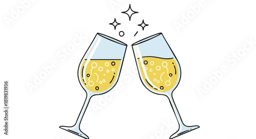Sparkling wine glasses clinking together celebrating Old New Year  