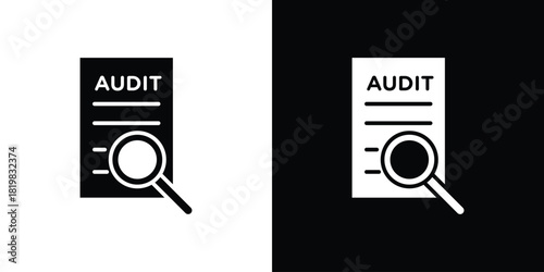 Audit report icon set. flat icon collection. flat line silhouette set.