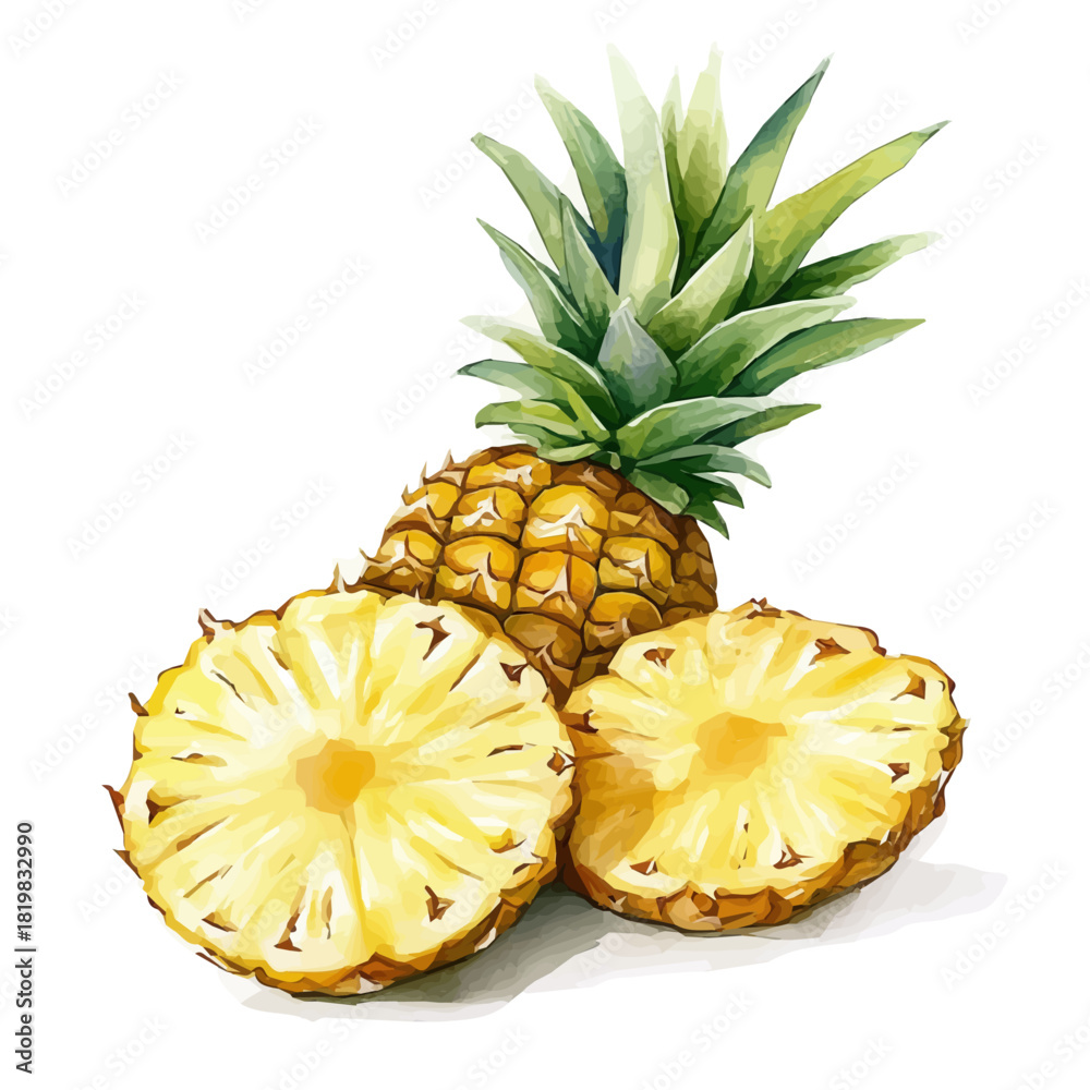 Obraz premium Simple Beautiful pine apple painting design set Hand-painted style, vectorized, vector set available in EPS, Simple Hand-painted watercolor style