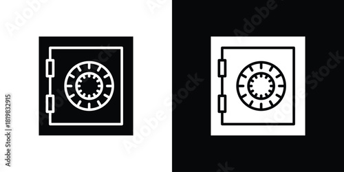 Bank vault icon set. flat icon collection. flat line silhouette set.