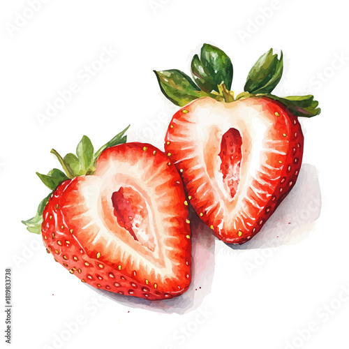 Illustration of slices strawberry painting design set, Hand-painted style, vectorized, vector set available in EPS, Simple Hand-painted watercolor style	