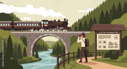 Scenic railway journey captured by photographer amidst lush landscape view
