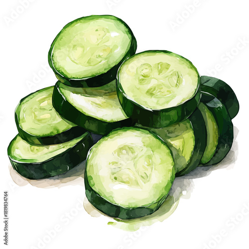 Ripe sliced zucchini painting design set Hand-painted style, vectorized, vector set available in EPS, Simple Hand-painted watercolor style