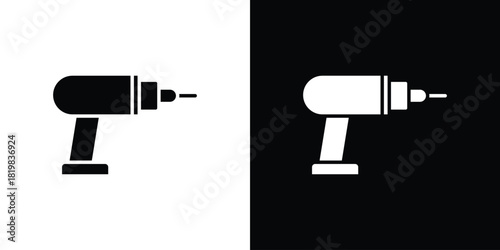Drill icon set. flat icon collection. flat line silhouette set.