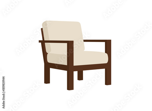 A retro-inspired armchair featuring a wooden base and upholstered seat, a stylish mid‑century 1960s lounge chair for the living room, depicted as a colored flat vector illustration set against a