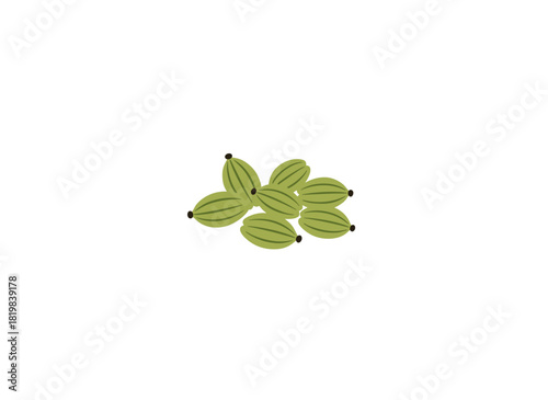 Illustration of scattered green gooseberries, fresh ripe fruit, organic and vitamin‑rich, presented as a flat vector on a white background