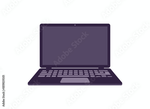 A laptop, a personal computer with an open screen, display, and keyboard— a portable mobile device representing modern technology, depicted as a notebook, compact PC gadget icon in a flat vector