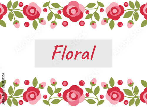 A square romantic floral backdrop adorned with hand‑drawn, gorgeous pink Austin or cabbage rose flowers on a white background, featuring natural realistic decorative vector illustration at the top