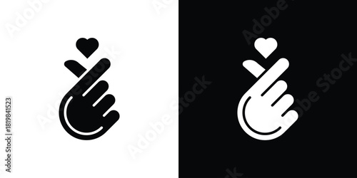 korean heart icon set. flat icon collection. flat line silhouette set.