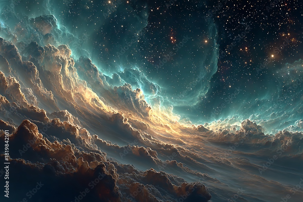 Fototapeta premium Stunning night sky with glowing cosmic clouds high resolution picture