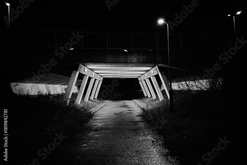 Photography Black and White Night Underpass