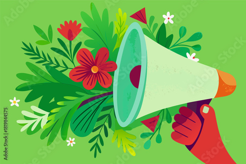 Floral Megaphone Announcement Art: Nature's Proclamation