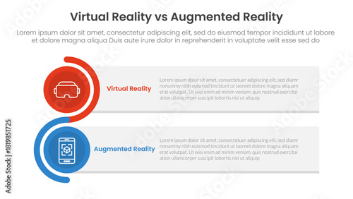 vr vs ar technology comparison concept for infographic template banner with rectangle box stack and circle wave with two point list information