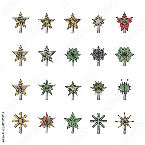 Collection of Decorative Christmas Tree Toppers in Various Designs.