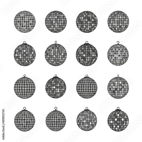 Collection of Disco Balls with Plaid and Polka Dot Patterns.