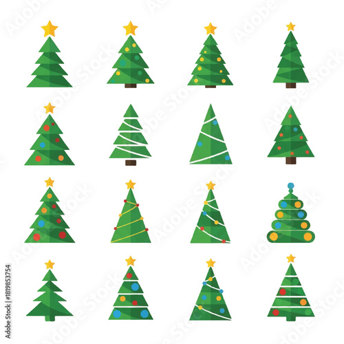 Collection of Festive Christmas Tree Illustrations with Star Toppers.