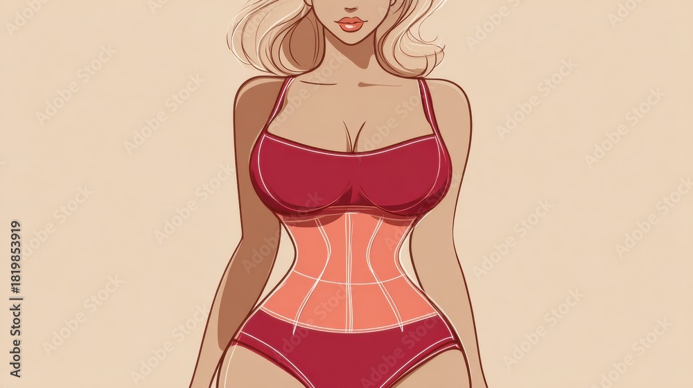 Fototapeta premium Body Outline Infographic Showing Before Weight Loss With Contour Lines and Waist Slimming Focus for Health Awareness